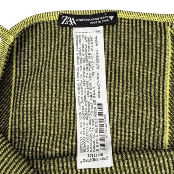 ZARA Ribbed Bodycon Dress Sz XS Yellow Black - Picture 5 of 6